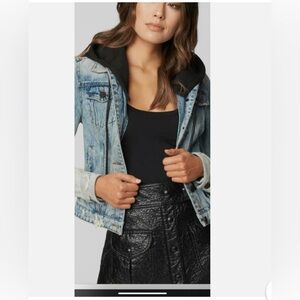 Blank NYC Light Blue Denim Jacket with Black Hood